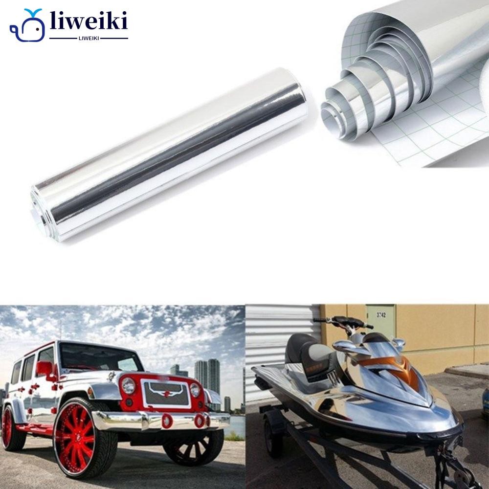 LIWEKI 1 PC 152 ซม.เงิน Chrome กระจกไวนิลห่อฟิล์มรถสติกเกอร์ Decal แผ่น Bubble ฟรี 8x60 B2N5