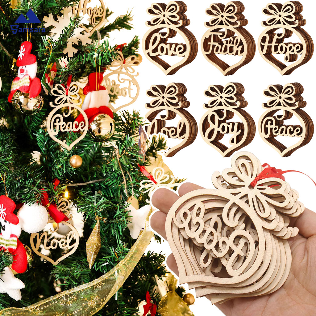 6/18/30 ชิ้นแขวน Hollow Out เครื่องประดับหัวใจ - ไม้ตกแต่งคริสต์มาสพร้อม Peace Joy Faith Fon