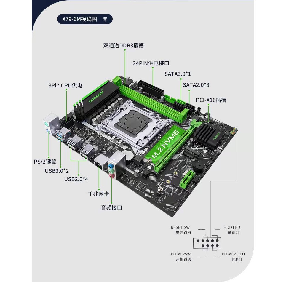 HUANANZHI/South China Gold Medal X79-6M เมนบอร์ดคอมพิวเตอร์ CPU ชุด Octa-Core to Strong 2011 Pin X79