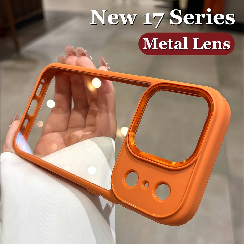 ใหม่ 17 Series Cosmic สีส้มเลนส์โลหะโปร่งใสเคสโทรศัพท์สําหรับ IPhone 17 Pro Max 17 Air 13 14 15 16 Pro Max Clear Caing ปกแข็ง