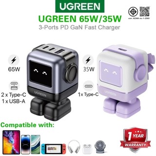 Ugreen ชาร์จเร็ว 65W/30W USB C USB A Charger Mini Robot Nexode 3 พอร์ต GaN Fast Charger