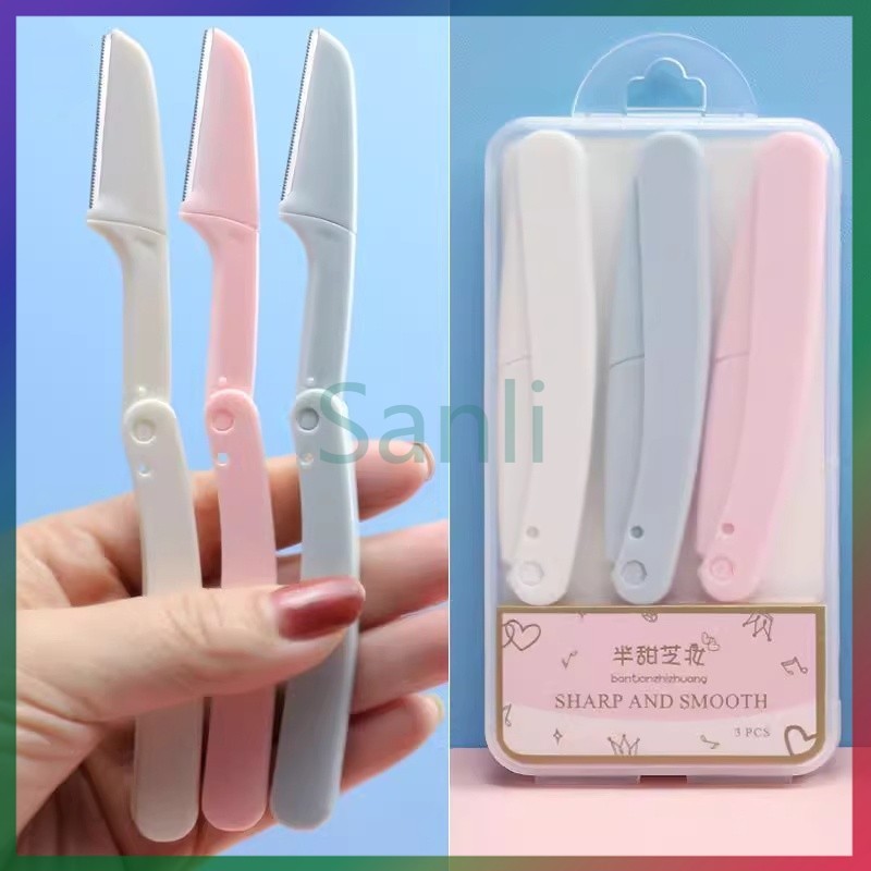 Sanli เครื่องเล็มคิ้วแบบพับได้พร้อมกล่อง ใบมีดโกนสำหรับสำหรับผู้ชายและผู้หญิง