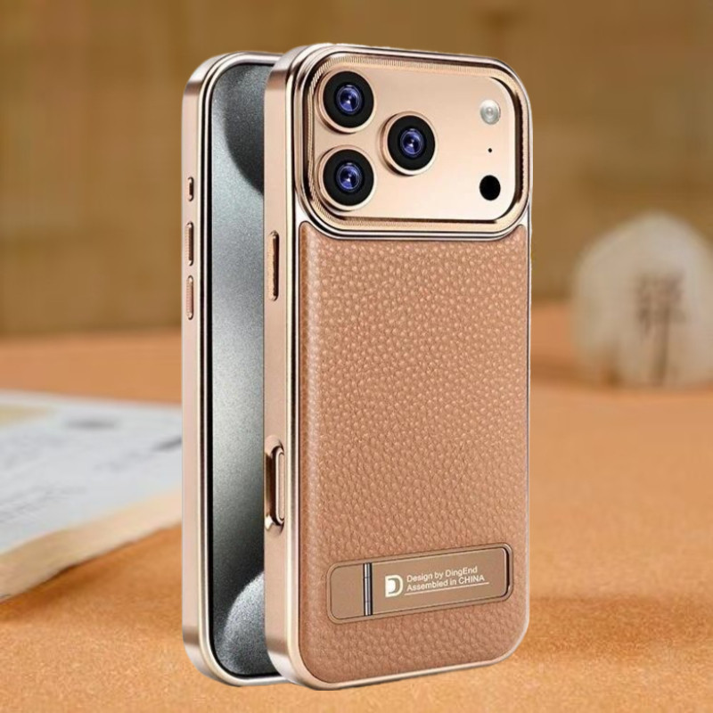 หนังวัวแท้หนังเคสโทรศัพท์สําหรับiPhone 17 Pro Max Air 17 16 Plus 15 Pro 14 13 12 Magneticที่มองไม่เห็นวงเล็บElectroplatedฝาครอบโทรศัพท์