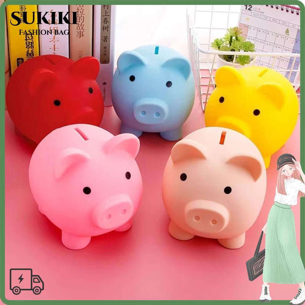 SUKIKI Piggy Bank, งานฝีมือพร้อมประหยัดเงินเคาน์เตอร์กล่องเงิน,ของขวัญReusable Pig Shape Storage Bottlสําหรับเด็ก