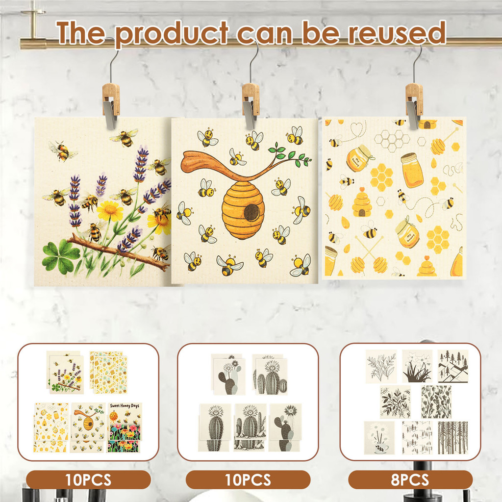 ผ้าเช็ดจานสวีเดนสําหรับห้องครัวนํามาใช้ใหม่ดูดซับผ้าจานสวีเดนสําหรับทําความสะอาดเครื่องล้างทําความสะ