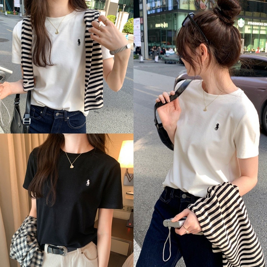 Bella Shop ใหม่ เสื้อยืดแฟชั่นคอกลมแขนสั้นทรงหลวมทรงเข้ารูปด้านบน