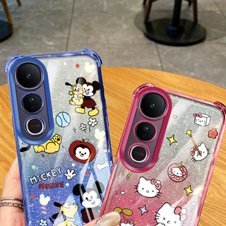 YBDเคสโทรศัพท์นุ่มสําหรับVivo V70 FE V60 Y200 Y300 V40 Lite V50 Lite V50E V40 Pro V30 Proการ์ตูนMickeyและHello Kitty AntiFallถุงลมนิรภัยเกราะป้องกัน