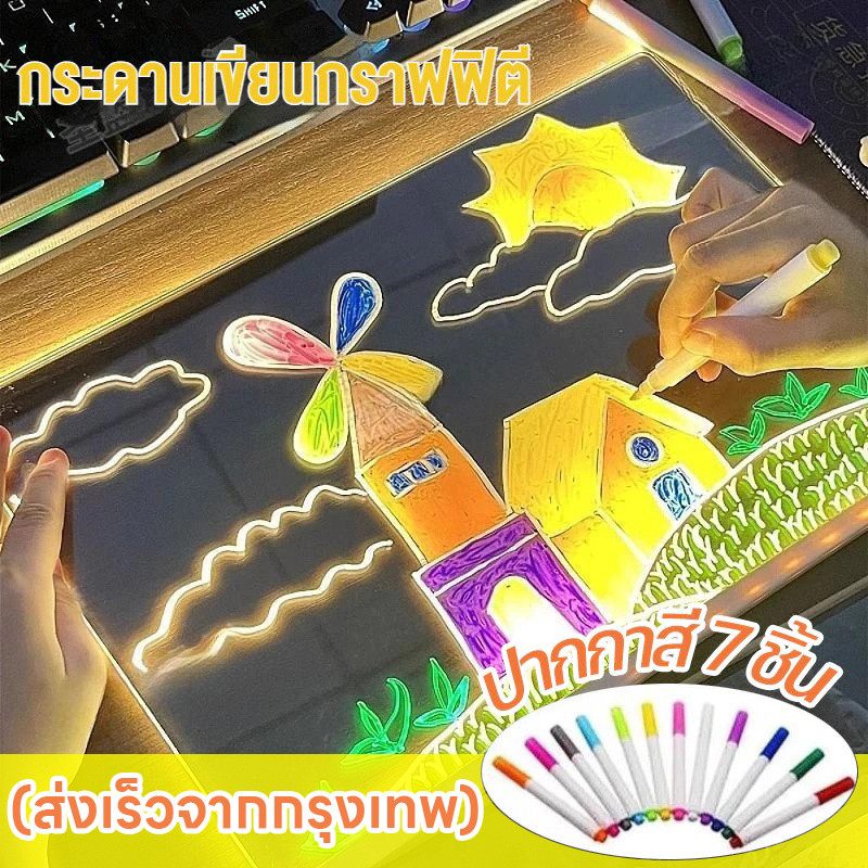แผ่นเรืองแสง LED คลิปบอร์ดเรืองแสง ป้ายไฟเขียนได้ ลบได้ กระดานวาดภาพ สําหรับเด็ก ป้องกันรอยขีดข่วน เรืองแสงป้ายข้อความ