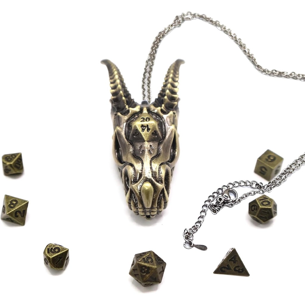 2025 สร้อยคอมังกรสําหรับชุดลูกเต๋า DND, ลูกเต๋า D&D โลหะ 7-in-1 พร้อมเคสของขวัญสําหรับเกม Dungeons แ