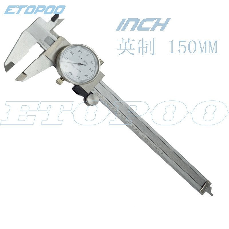 150MM Caliper ผลิตตาราง Caliper นิ้วพร้อมนาฬิกา 0.001 ใน Vernier Caliper เหล็กคาร์บอน Etopoo G5QF