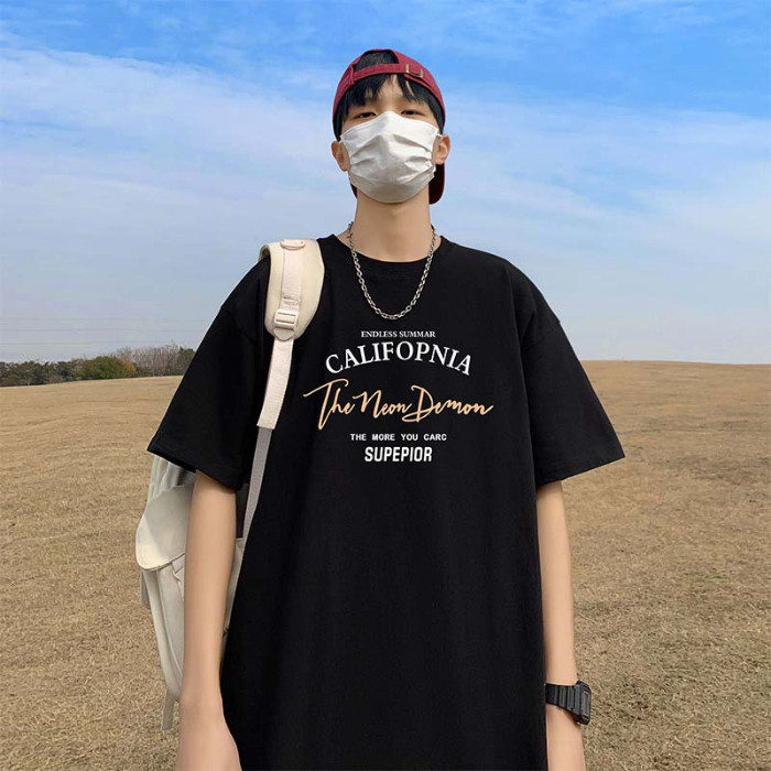 2025 NEW 2025 Real Shot Men's 100% Cotton T-Shirt 2024 New Summer Trendy Brand Loose Fit Versatile C