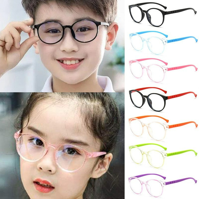 กรอบแว่นตา ทรงกลม ป้องกันแสงสีฟ้า ป้องกันแสงสะท้อน สีโปร่งใส สําหรับเด็ก