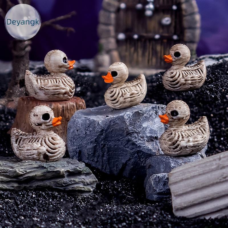 Deyangk 5PCS Mini Ducks Skeleton ตกแต่งฮาโลวีนเรซิ่นน่ากลัวเป็ด Miniatures ตกแต่งบ้าน Figurines Micr
