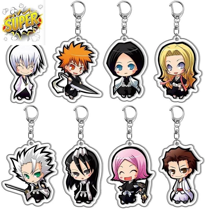 อะนิเมะ Bleach พวงกุญแจรูปการ์ตูน Kurosaki Ichigo Kuchiki Rukia Inoue Orihime จี้ Key แหวนกระเป๋า