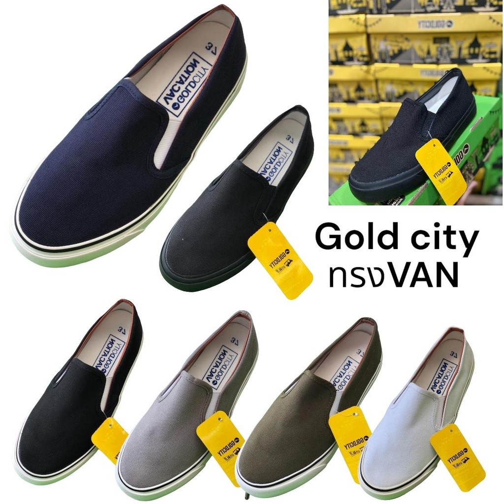 Goldcity GC011 รองเท้าสลิปออนผ้าใบแฟชั่นทรงคลาสสิค (โกลด์ซิตี้) Size : 37-45 (พร้อมส่ง!)