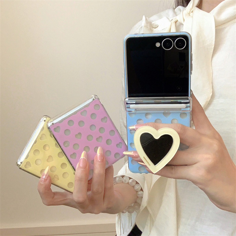 น่ารัก Wave Point Love Heart Bracket จี้เคสโทรศัพท์สําหรับ Samsung Galaxy Z Flip 7 FE 6 5 4 3 Hader 