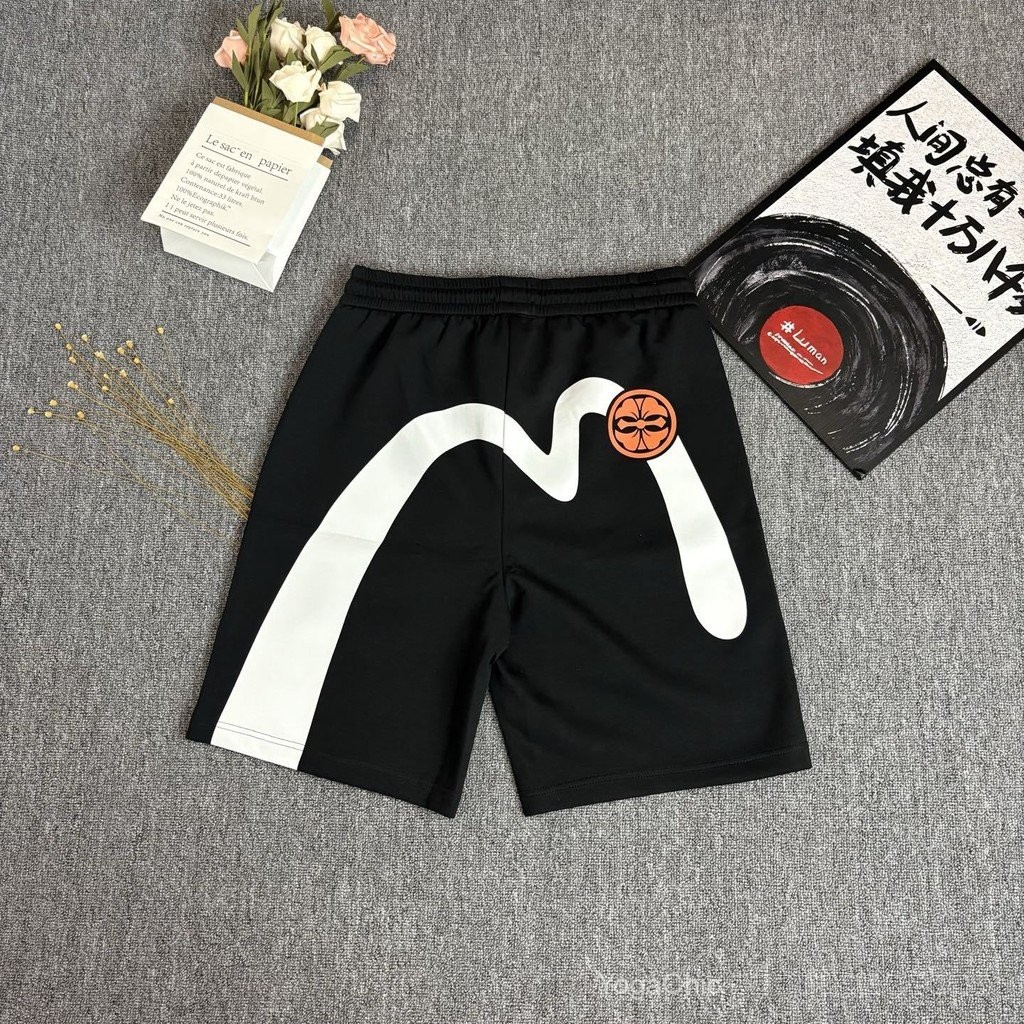 EVISU Fushen evisu 2025 ฤดูร้อนสไตล์ใหม่ Street Wear Casual แปรงสไตล์ Big m กางเกงขาสั้น Sweatpants 