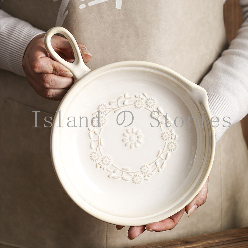 [Island Story] จานเซรามิคย้อนยุคญี่ปุ่น | จานปิ้งย่างสร้างสรรค์เตาเผา | จานจับเดี่ยว สไตล์เรียบง่าย 