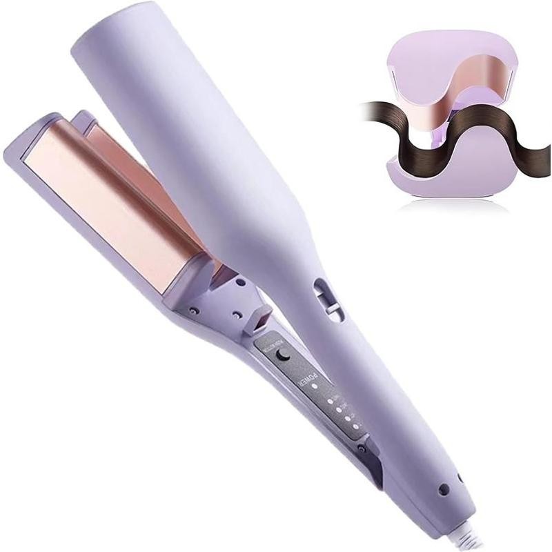 French Wave Curling Iron, Anti-Scald Hair Crimper, 2 Barrel Ionic Wavy Hair Curler for Women, 2 inch