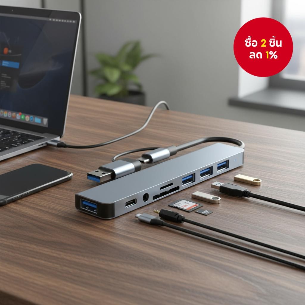 เครื่องอ่านการ์ด Type C เป็น USB 8in1 7in1 SD TF 3.5MM PD HUB อะแดปเตอร์ OTG สําหรับ PC Laptop