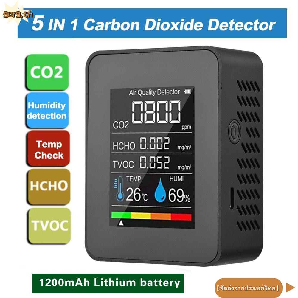 GORG 5 in 1 Air Quality Detector,ความชื้นอุณหภูมิในร่มHCHO CO2 TVOCเครื่องทดสอบ,แบบพกพาLCDหน้าจอขนาดใหญ่ที่ถูกต้องสมาร์ทฟอร์มาลดีไฮด์จอภาพบ้าน,โรงเรียน,โรงแรม,สํานักงาน