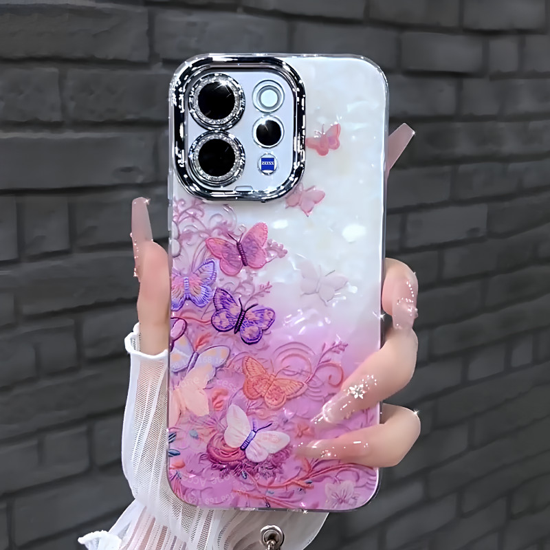 เคส Vivo V70 เคสลายเปลือกผีเสื้อกลิตเตอร์ กันกระแทก ผิวด้าน แข็งหรู สำหรับโทรศัพท์ มาพร้อมกรอบโลหะและกันรอยกล้อง เหมาะสำหรับผู้หญิง นักเรียน และสาวๆ
