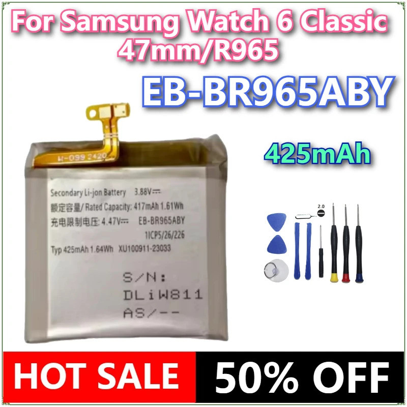 ยี่ห้อใหม่ EB-BR965ABY 425mAh แบตเตอรี่นาฬิกาสําหรับ Samsung Watch 6 คลาสสิก 47 มม./R965 + เครื่องมื