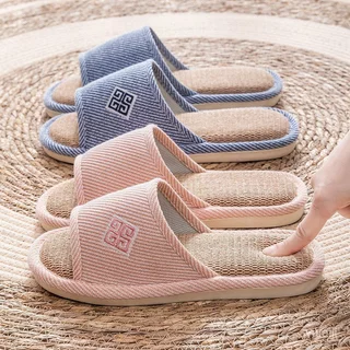 ผ้าลินินธรรมชาติส้นรองเท้าแตะบ้าน PVC Anti-slip หนา soled Macaron สี Four Seasons คู่ระยะทางสั้น Outing Sli