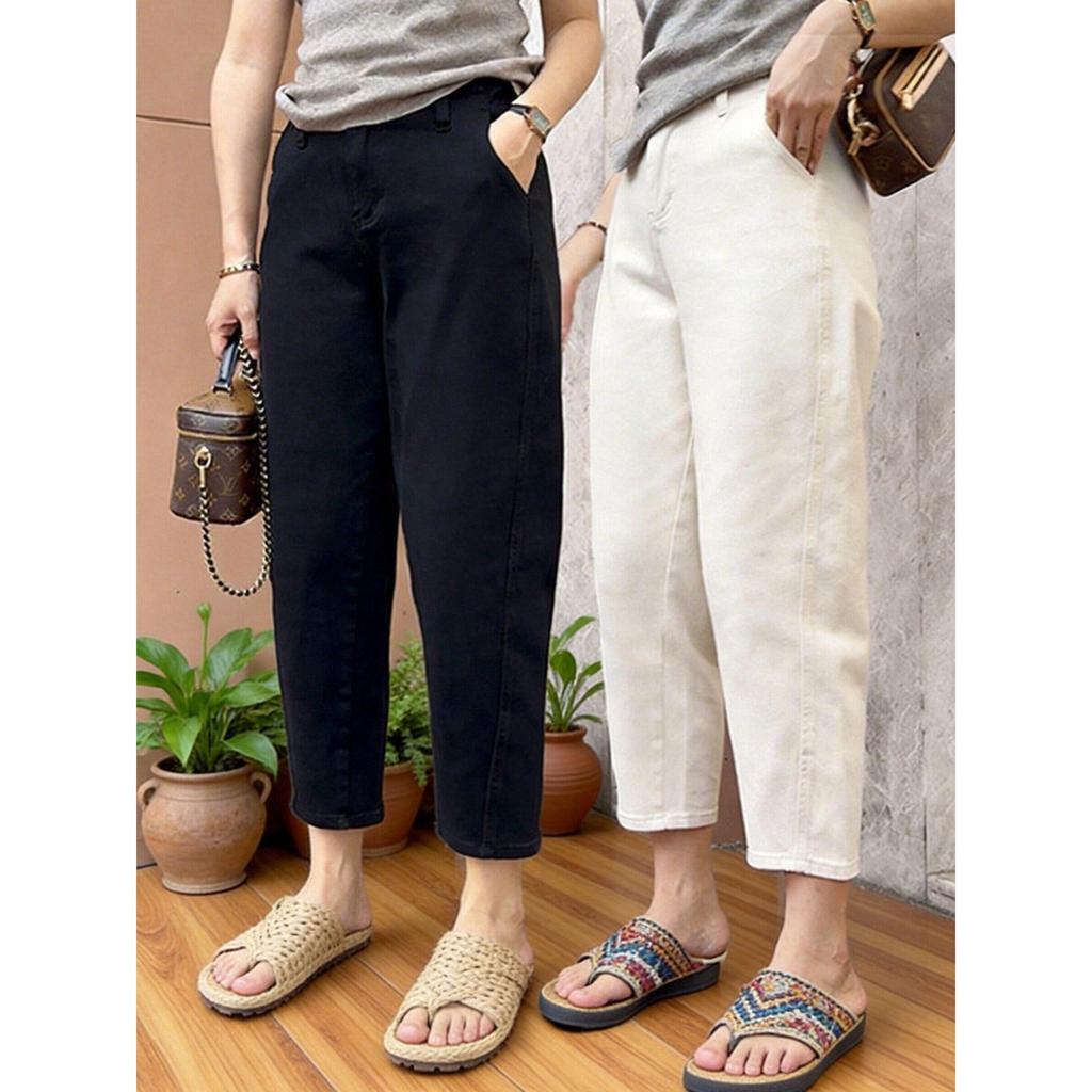 suzllrue7o กางเกงยีนส์เอวสูงทรงใหญ่ ยืดหยุ่น สไตล์เกาหลี ใส่ได้กับทุกลุค ช่วยให้ดูผอม #V106