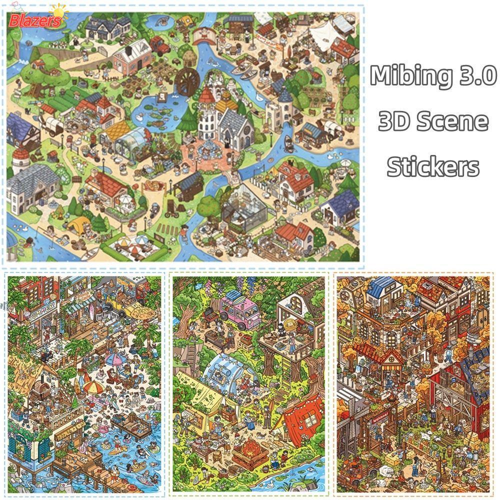 BLAZERS สติกเกอร์ซ้อน, PET Die-cut Travel Theme Mini Scene สติกเกอร์, 3.0 Camping Island Beach ขนาดใหญ่สมุดภาพของขวัญสร้างสรรค์