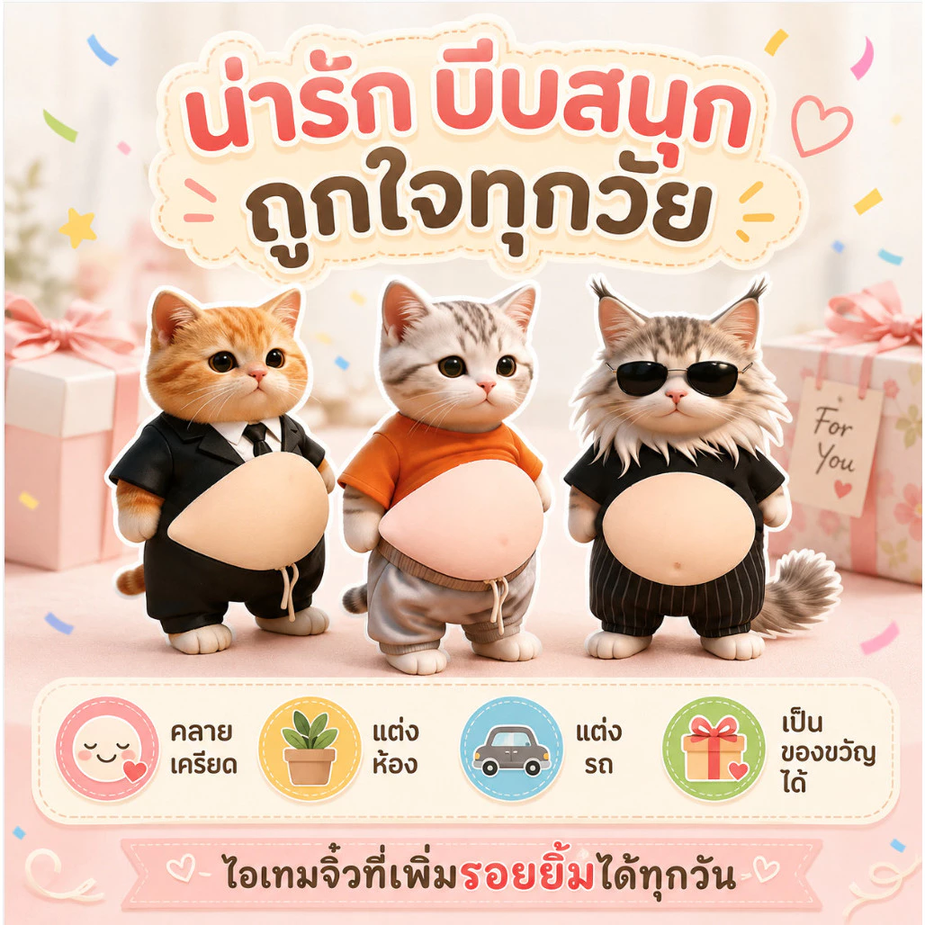สกุชชี่ท้องแมวสามมิติ Fidget ของเล่นบีบคลายเครียด thumbnail 7