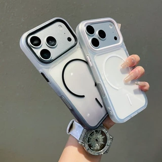 คริสตัลใสไล่โทนสีชาร์จแม่เหล็กสําหรับ iPhone 11 12 13 14 15 16 17 Pro Max 17Air โปร่งใสป้องกันสีเหลือง Matte Soft Border TPU กันกระแทก