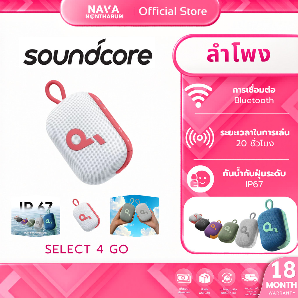 Soundcore Select 4 Go Bluetooth Speaker ลําโพง บลูทูธ (White Red)