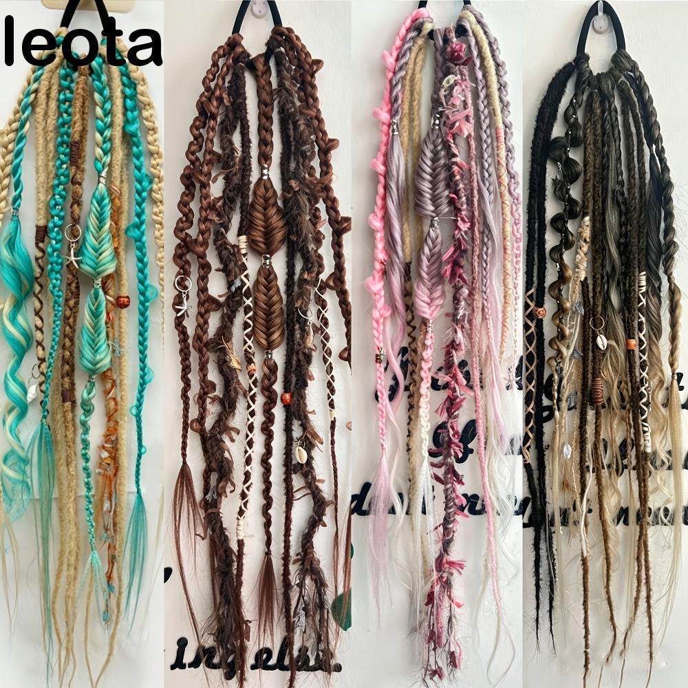 LEOTA ผู้หญิงวิกผมถัก, 24 นิ้ว Handcrafted Textured Dreadlock หางม้า, แฟชั่นปุยต่อผมธรรมชาติ Twist Braid Hairpiece ใช้ทุกวัน