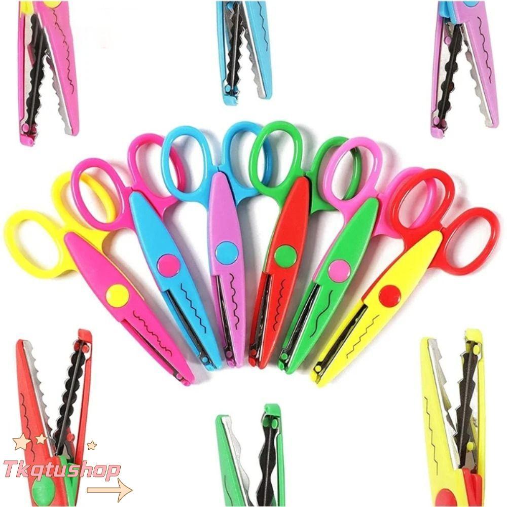 IMIHAN1 1/6PCS Art Safety กรรไกร,หยักรูปแบบ DIY สีกรรไกรลูกไม้, Minimalistic สบายมือขนาดเล็กรอบหัวเครื่องเขียนเครื่องตัดกระดาษเด็ก