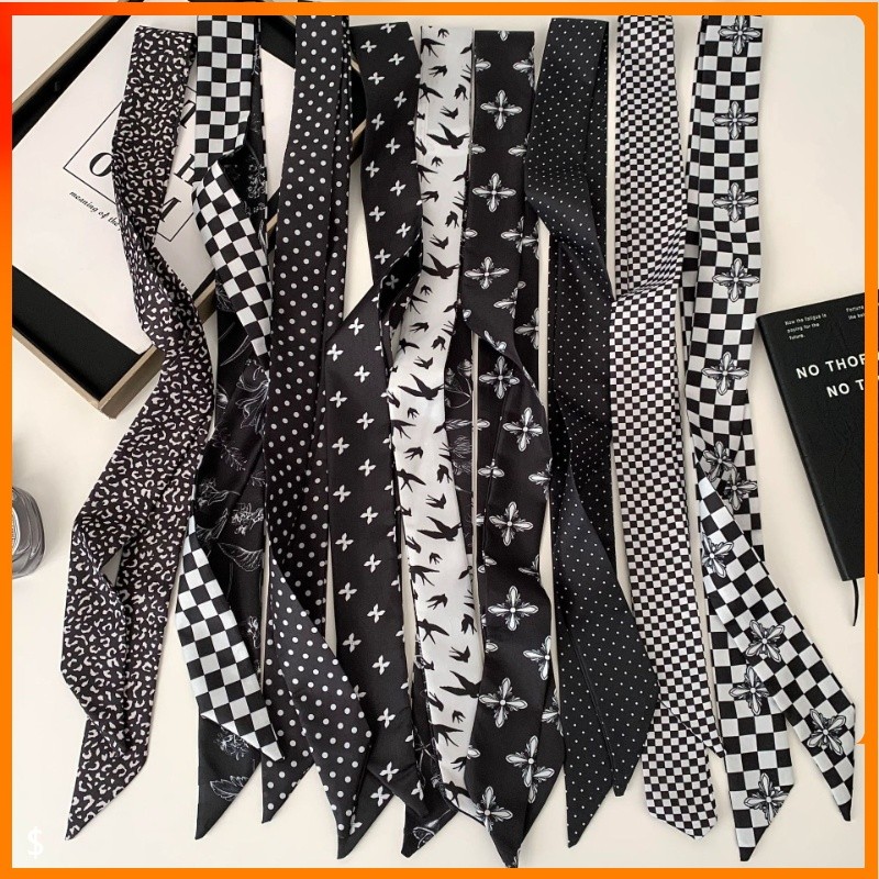 ใหม่ 140 ซม.ยาวผ้าพันคอผ้าไหมบางผู้หญิง Ins สไตล์ Polka Dot ลายสก๊อตคอผ้าพันคอผม Tie เข็มขัดริบบิ้น