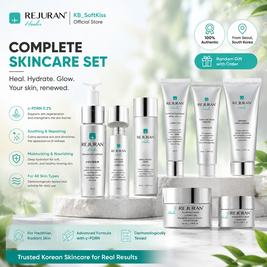 REJURAN C PDRN Anti Aging Skincare Kit 8 ชิ้นเกาหลี Beauty Set Toner Serum Ampoule Eye Cream Moisturizer ครีมกันแดด Cleanser สําหรับริ้วรอยผิวแห้งขนาดเต็ม