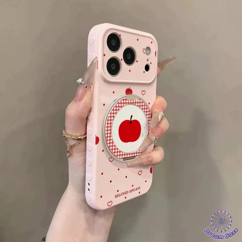 เคสหัวใจฟองชมพู ผลไม้ พร้อมขาตั้งหมุน สไตล์ฮิต สำหรับ IPhone 17 13 11 16 XR X XS Max 14 12 Pro MAX 15 16 14 Plus