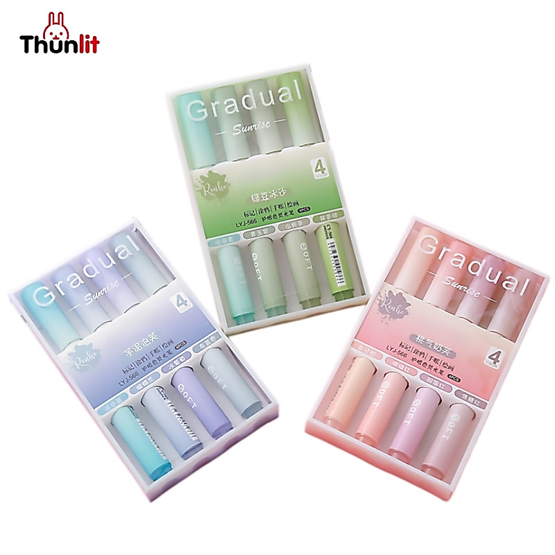 ชุด Thunlit Gradient Highlighter 4 แพ็คปากกาไฮไลต์ปลายนุ่มความจุสูงที่เป็นมิตรกับตาสำหรับนักเรียน
