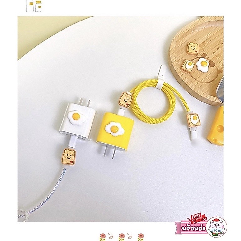 Set Cablebite18w/20w ลายไข่ดาว ชุดถนอมสายชาร์จสำหรับไอโฟน กันสายหัก (SetCable20wไข่ดาว)