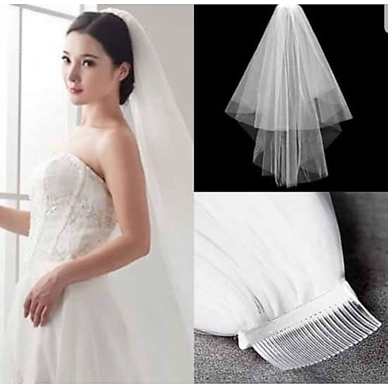 พร้อมส่ง เวลเจ้าสาว ผ้าคลุมผมเจ้าสาว Veil เรียบหรู แบบหวีสับ