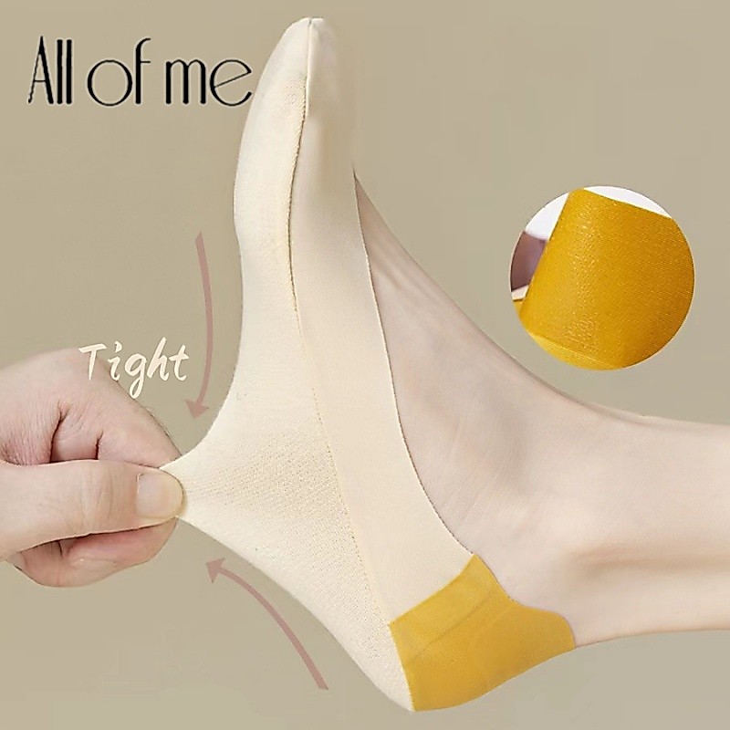 Allofme ถุงเท้า ผ้าเรยอน ซ่อนได้ ฤดูร้อน สําหรับผู้หญิง ถุงเท้าผ้าไหมน้ําแข็ง กันลื่น ผ้าฝ้าย ซับเหงื่อ ถุงเท้าครึ่งฝ่ามือ รองส้นสูง