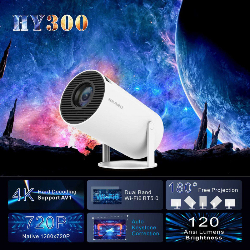HY300/HY300pro Barrel Projector Android 4K Family Portable Projection Screen 13 Portable Projector