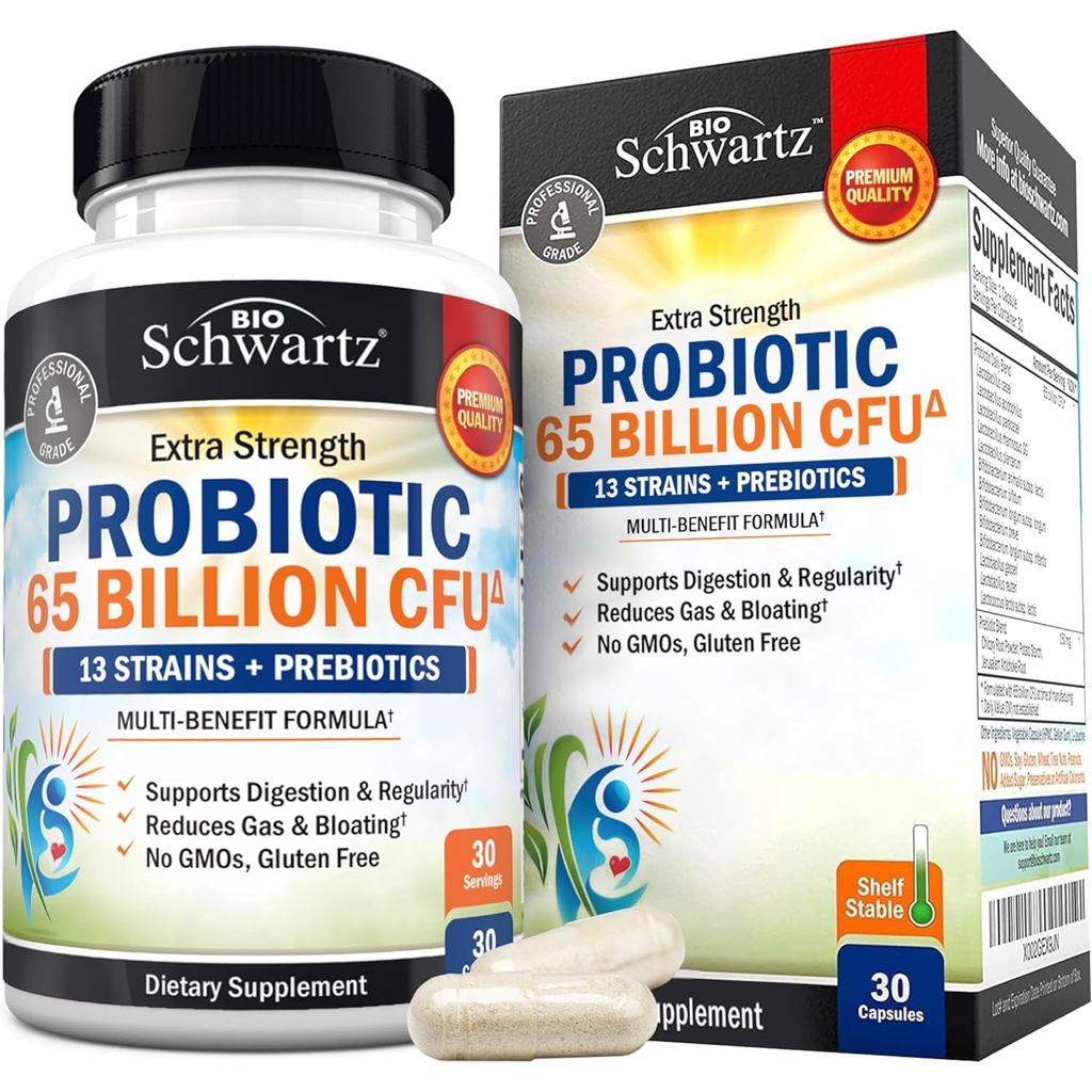 Probiotic 65 Billion - Probiotics with Prebiotic for Women & Men - Lactobacillus Acidophilus Digesti