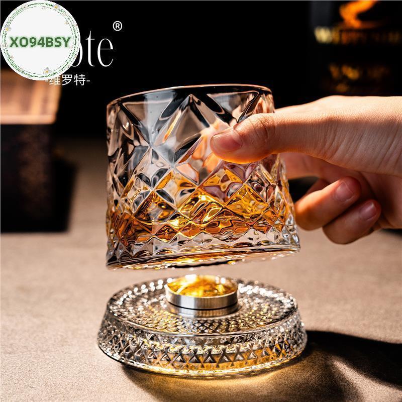 XO94BSY 2026 ใหม่แว่นตาหมุน Whisky แก้วฐานแก้ว 360 หมุนองศาคริสตัล Rum แก้วสําหรับ Cotail Party ดื่ม