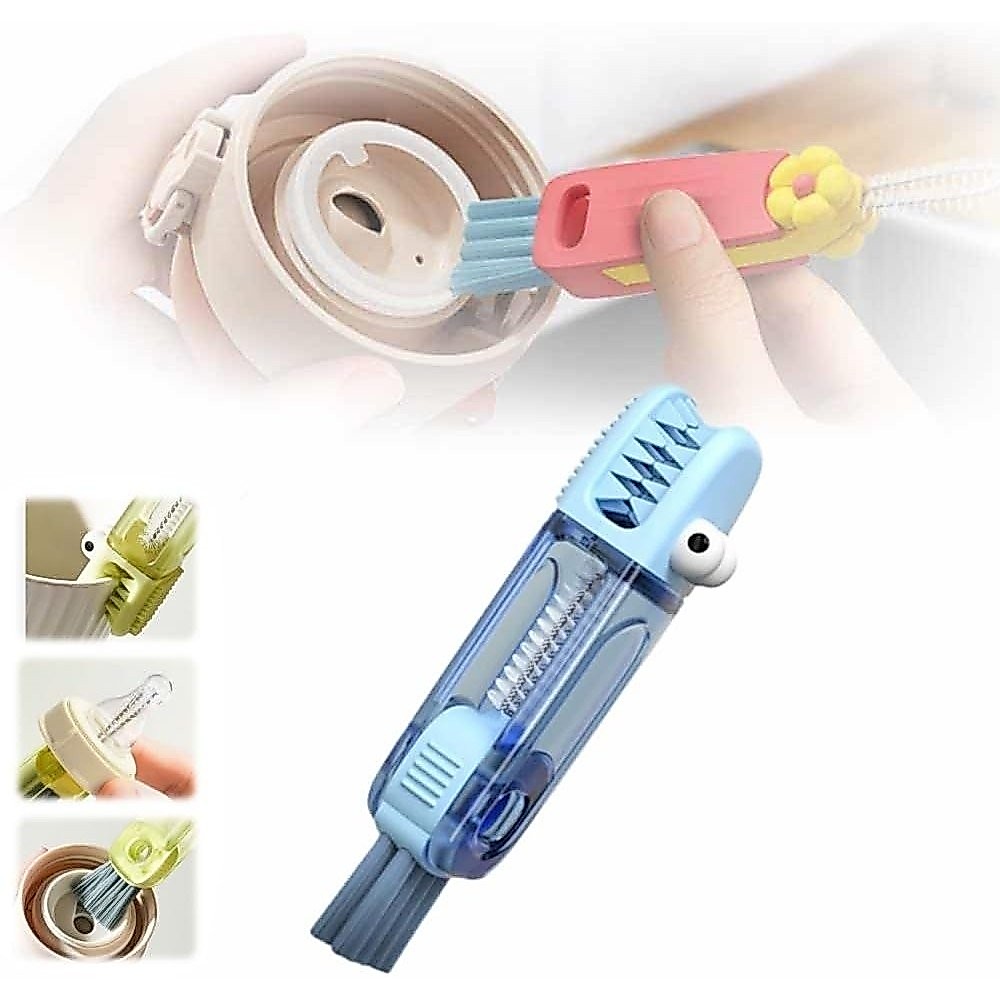 3 in 1 CUP lid cleaning set 2024 แปรงอเนกประสงค์ 3-in-1 ชุดทําความสะอาดร่องฝาแก้วแบบพกพา พร้อมแปรงสําหรับขวดนมและช่องว่างแคบ (B)