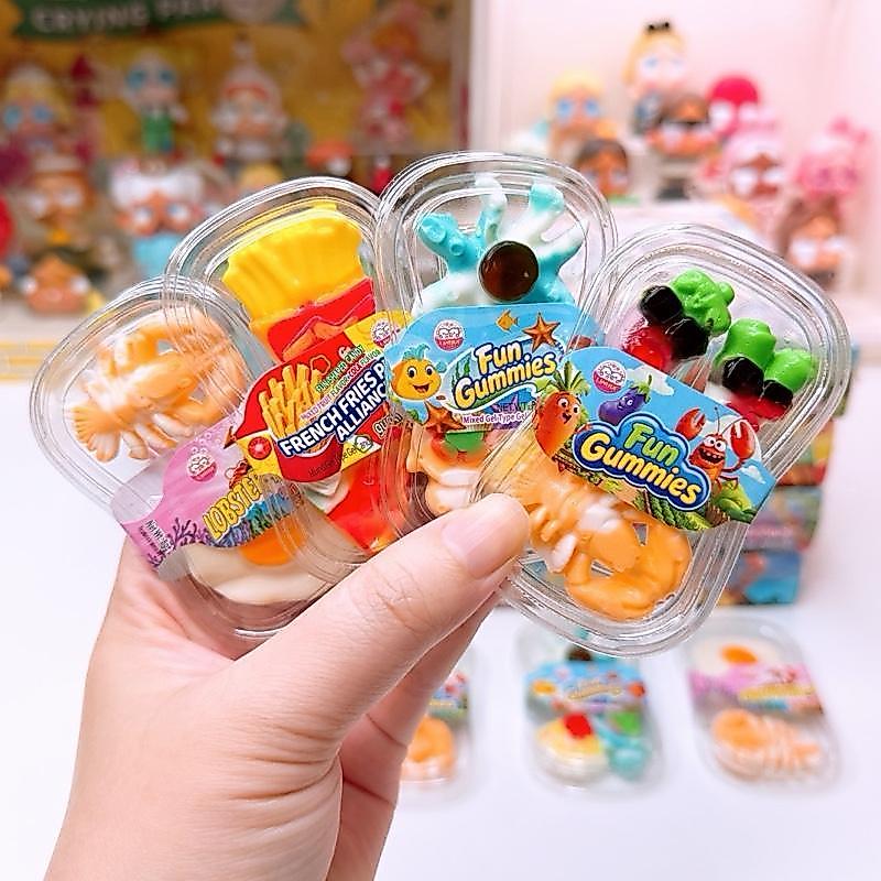 เยลลี่กัมมี่ถาด ฟาสต์ฟู้ด สัตว์ทะเล ไข่ดาว+ปู เยลลี่ผลไม้ ขนม1บาท