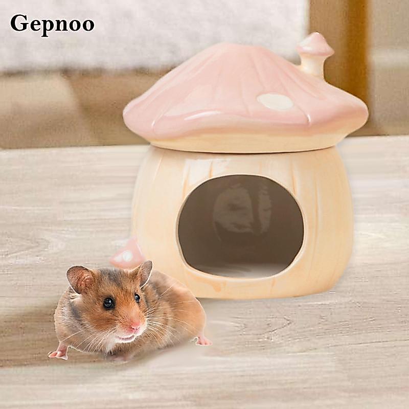 [Gepnoo] หนูแฮมสเตอร์ Hideout เห็ดเซรามิก บ้านการ์ตูน น่ารัก สัตว์ขนาดเล็ก Habitat สําหรับตกแต่งกรง