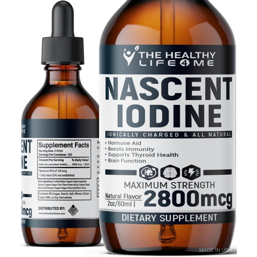 Nascent Iodine ผลิตภัณฑ์เสริมอาหาร | 2800mcg | Potassium Iodide | Iodine Drops | 100% Vegan | Clear 