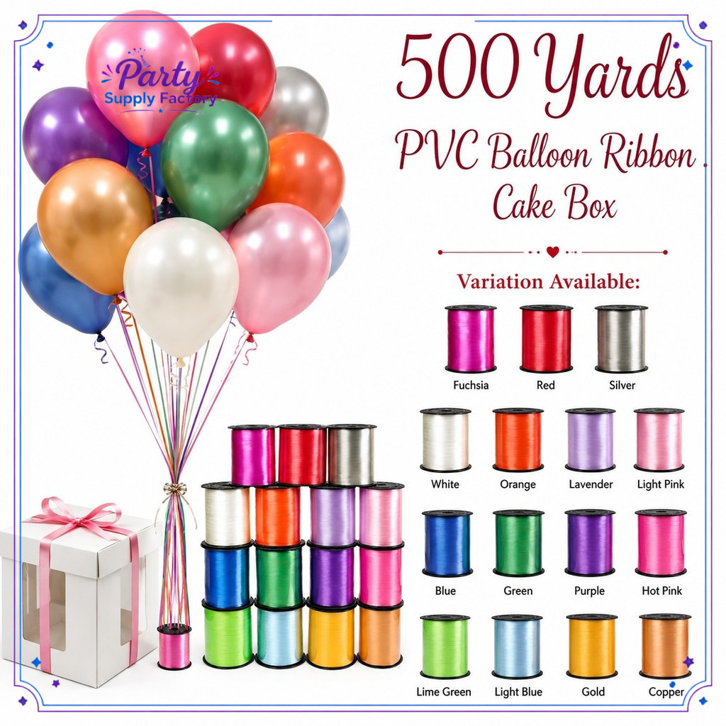 500 YARDS BALLOON RIBBON / PVC RIBBON / HELIUM BALLOON RIBBON MULTIPLE COLOUR